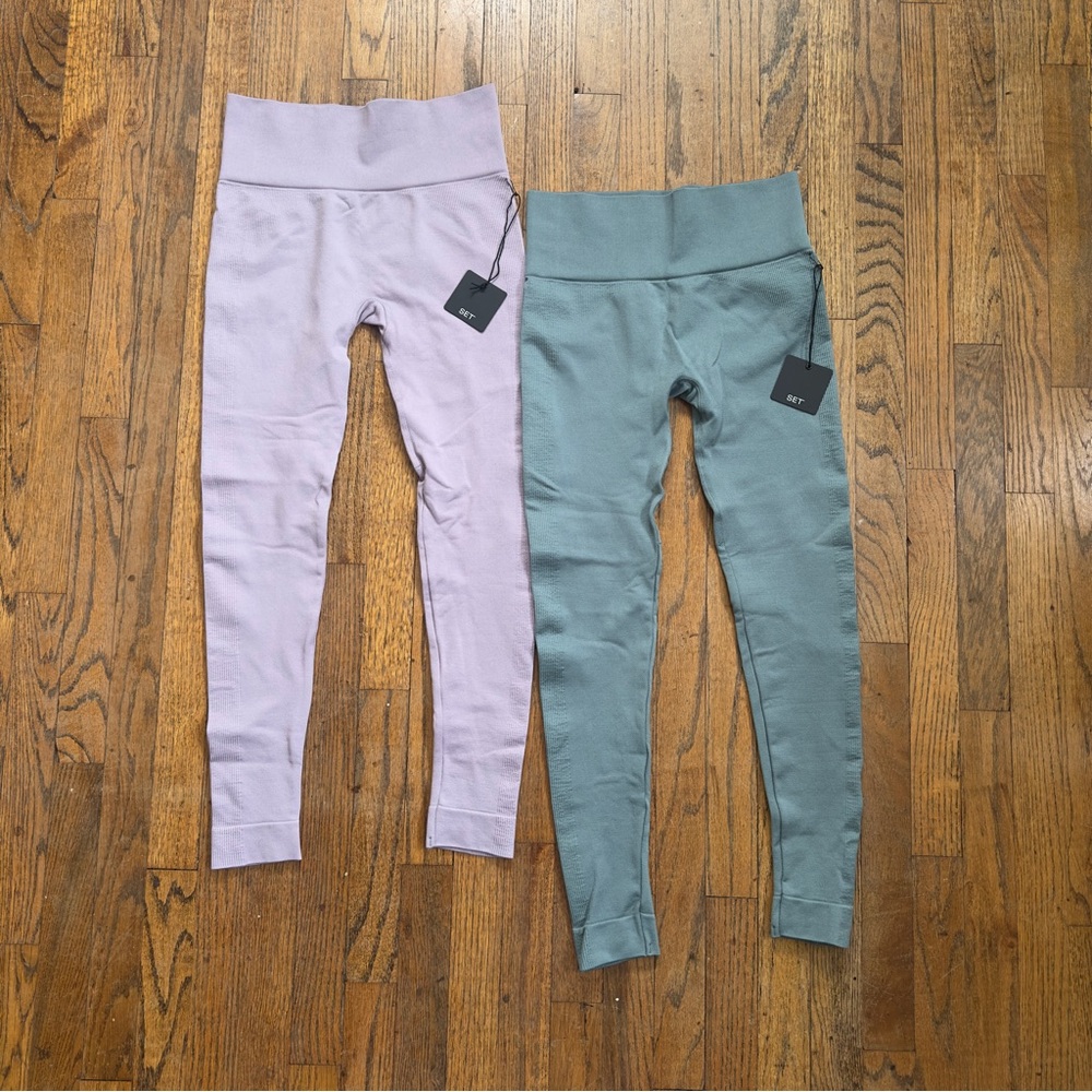 SET Active Purple and Green Leggings High Waist Performance